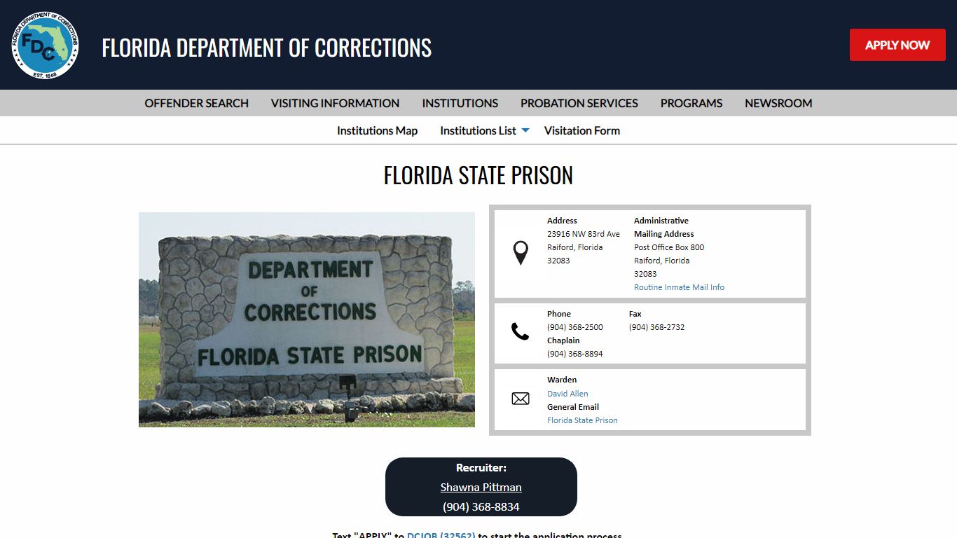 Florida State Prison -- Florida Department of Corrections